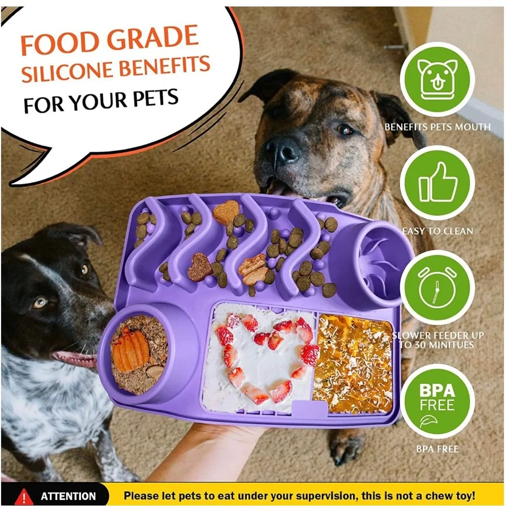 Lick Mat Slow Feeder Upgraded 3 In 1 Dog Bowls Suction Cups Dog Anxiety 12x8 S